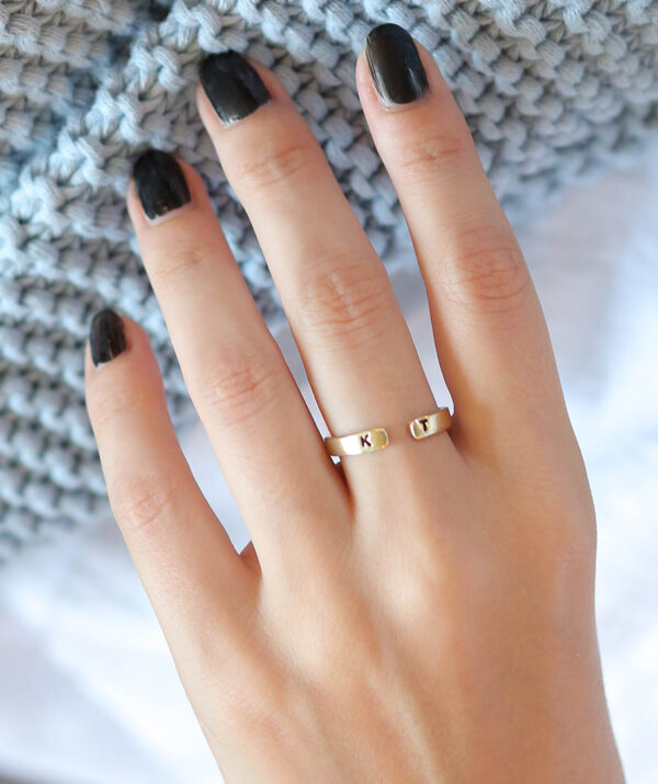 open heart ring / yellow gold plating on silver