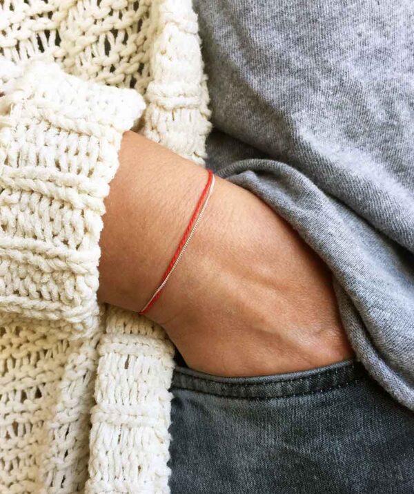 wishing bracelet / sterling silver and red thread