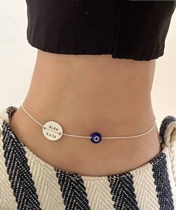 button ankle bracelet blue eye / sterling silver