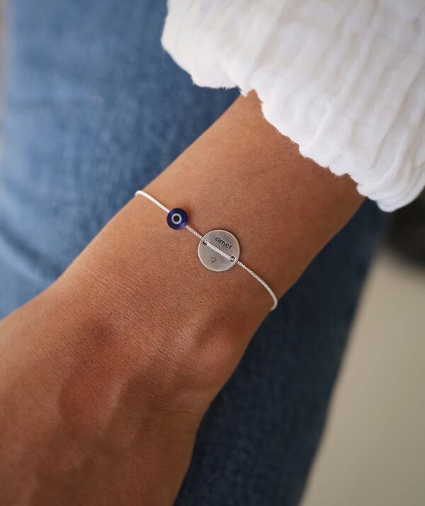 button bracelet blue eye / sterling silver