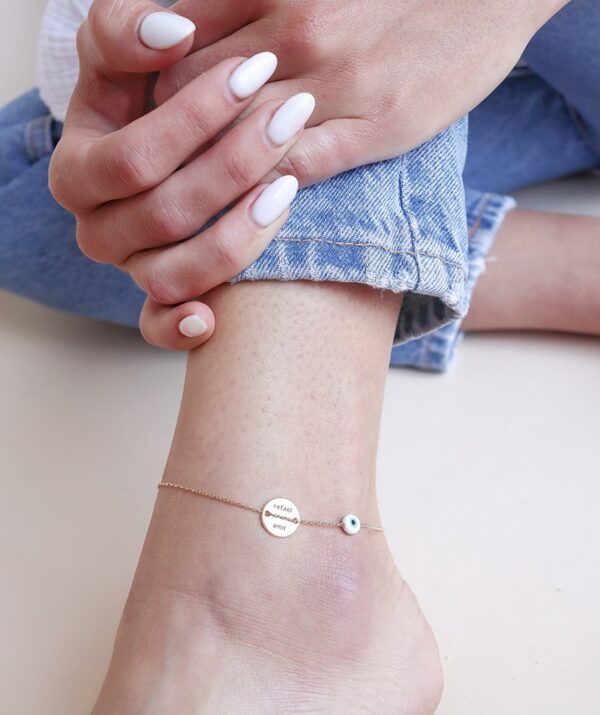 button ankle bracelet white eye / 14K Gold
