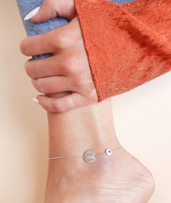 button ankle bracelet white eye / sterling silver