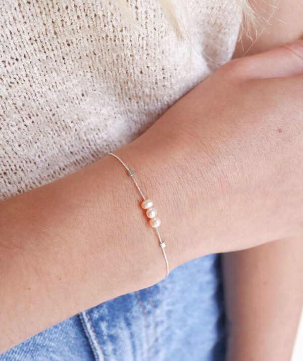Soft heart bracelet 3 pearls/ sterling silver
