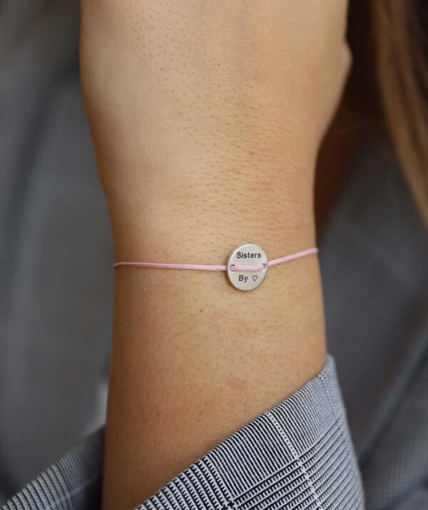 button pink rope bracelet  / sterling silver