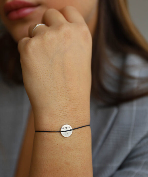 button black rope bracelet  / sterling silver