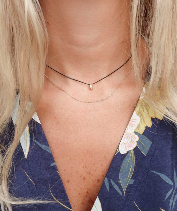 tears of happiness black necklace / 14K Gold
