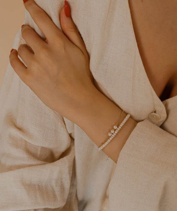 Soft heart bracelet 3 pearls / 14K Gold