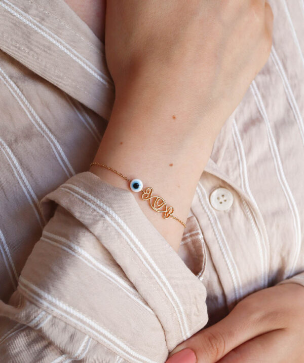 Eye love protect me bracelet / yellow gold plating on silver
