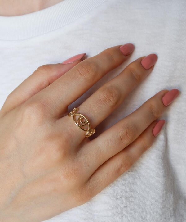 Eye love ring  / yellow gold plating on silver