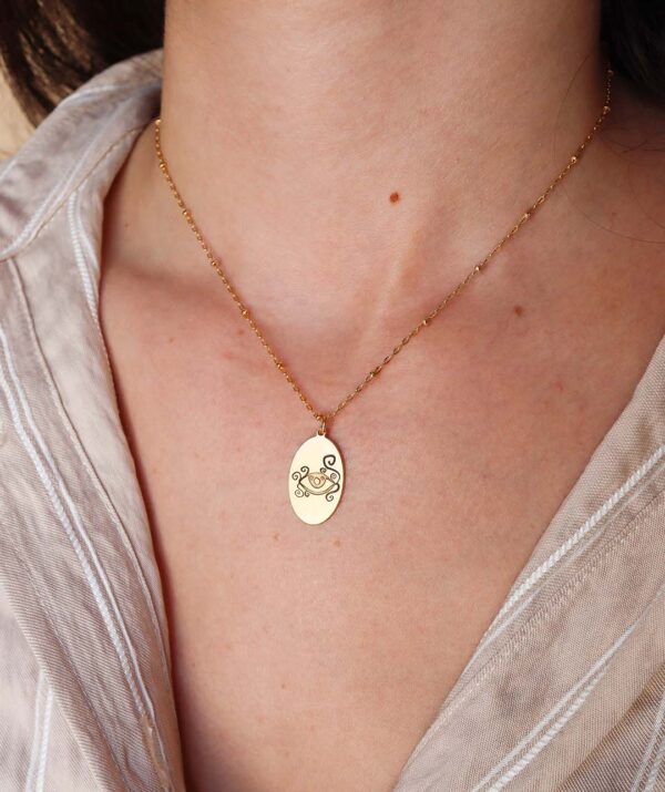 Eye love story necklace / yellow gold plating on silver