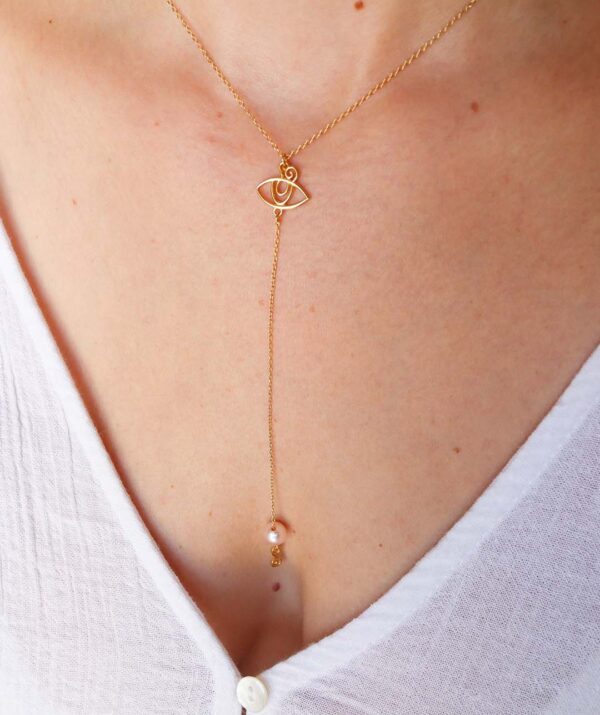 Eye love hanging eye necklace / yellow gold plating on silver