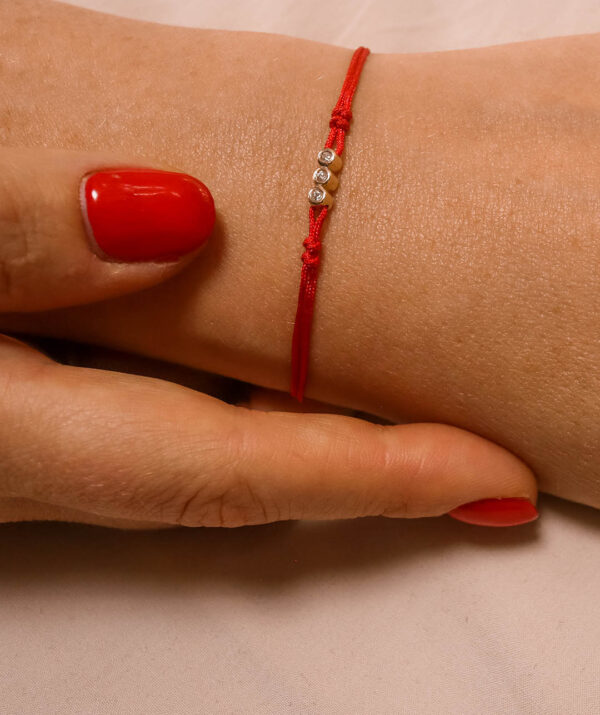 3 diamonds red rope bracelet / 14K Gold