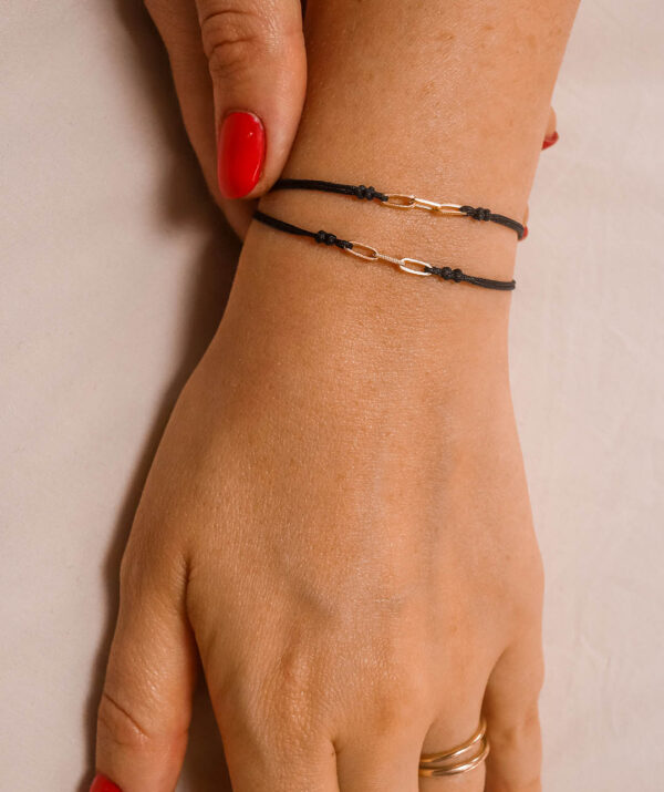 3 links black rope bracelet / 14K Gold