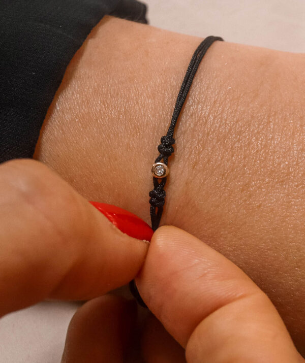 diamond black rope bracelet / 14K Gold