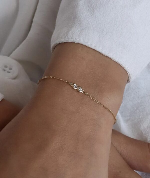2 diamonds bracelet / 14K Gold