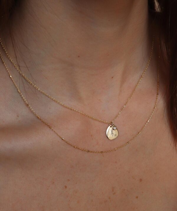 engraving shell and diamond necklace / 14K Gold