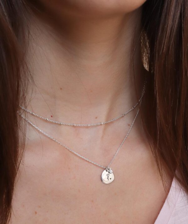 engraving shell and diamond necklace / sterling silver