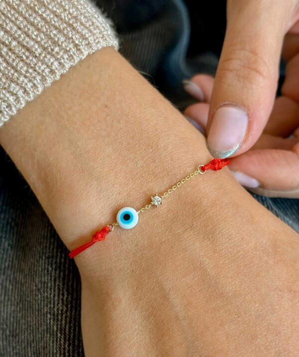 white eye diamond red rope bracelet / 14K Gold