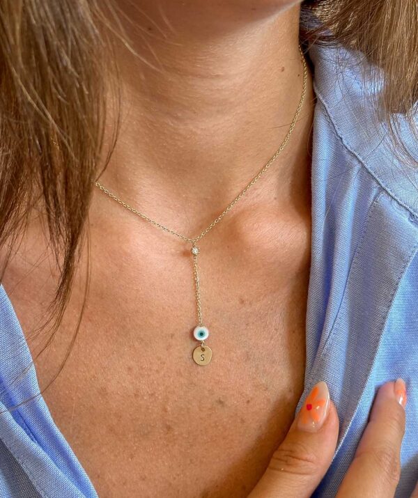 diamond coin white eye necklace / 14K Gold