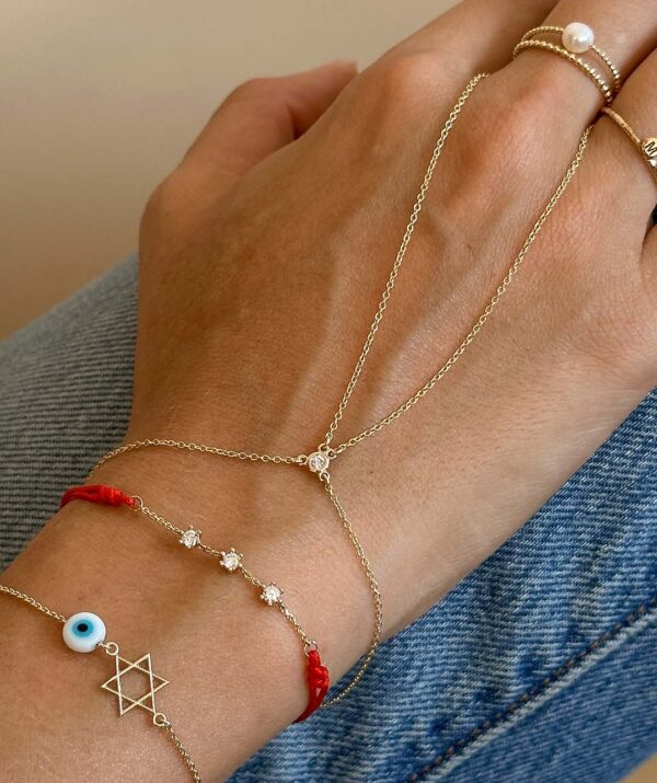 diamond hand chain bracelet / 14K Gold